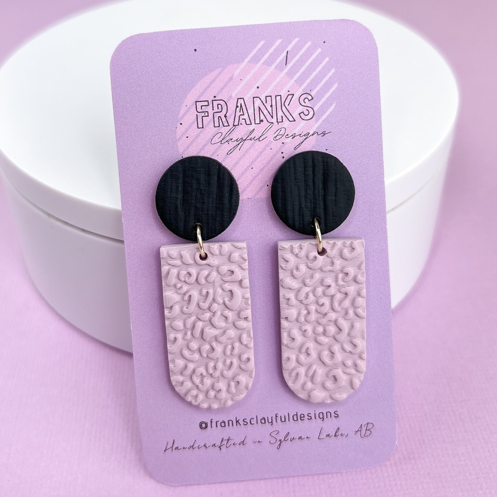 Leopard Print Texture Black Accent Handmade Polymer Clay Dangle Earrings